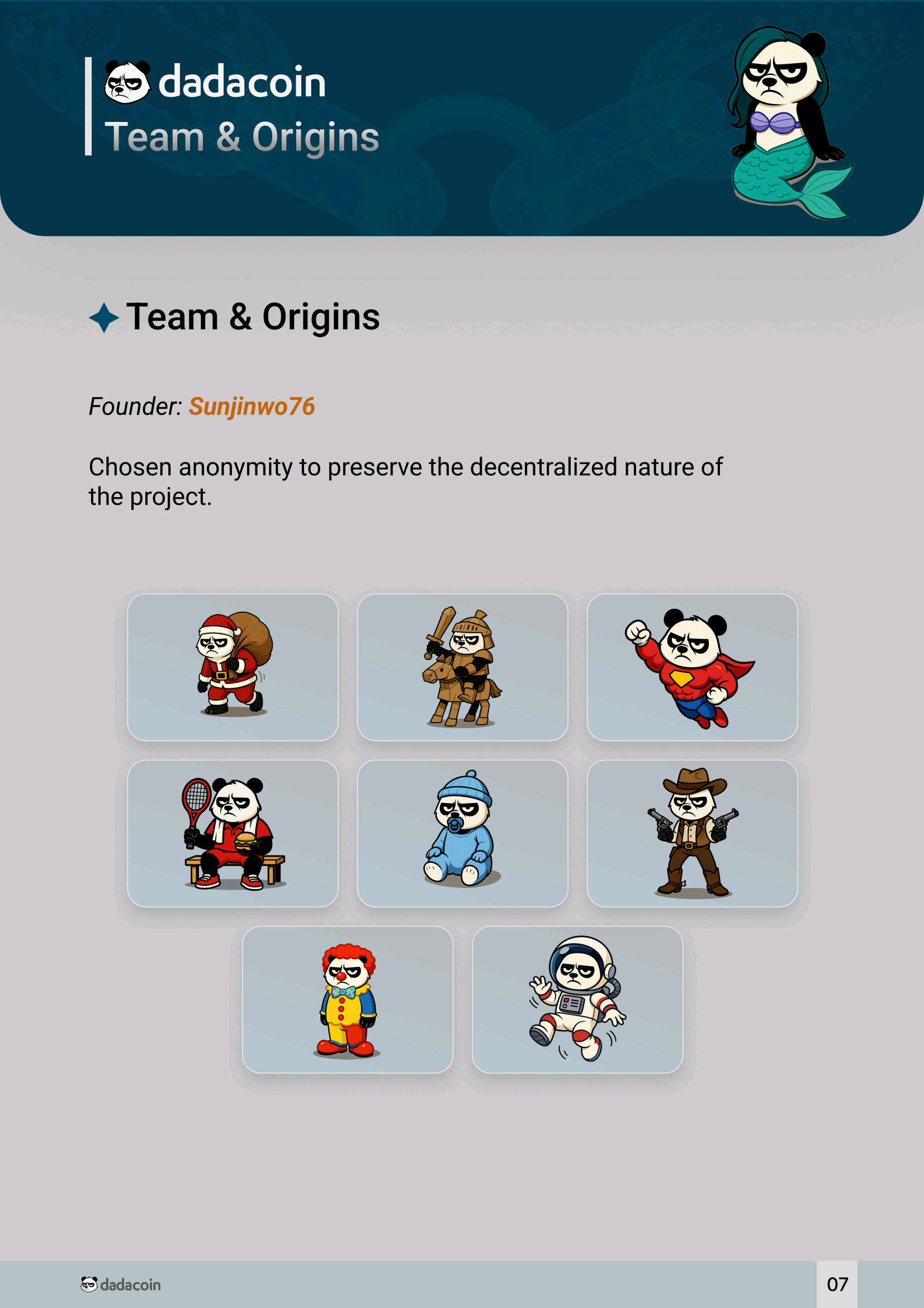 DADACOIN Whitepaper - Page 7: Team & Origins